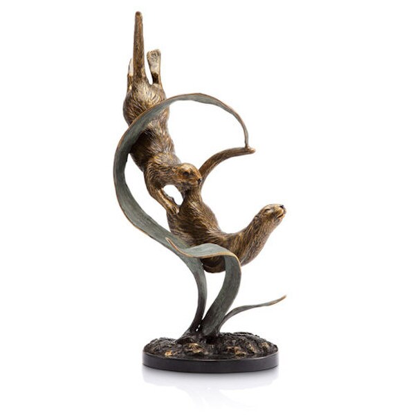 Deep Divers Otters Sculpture Brass Fine Art Decorative Marble base